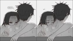 back_muscles back_view bite_marks boa_hancock collage female greyscale heart-shaped_pupils hickey_marks looking_at_viewer male monkey_d_luffy one_piece review_jujur scratching wholesome