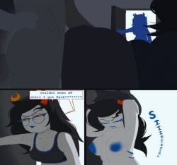 1boy 2girls animated animated_gif big_breasts blind blue_lipstick blue_nipples breasts_out comic comic_page comic_panel door english english_text fucking gif glasses homestuck itsjustsarco john_egbert medium_breasts ms_paint_adventures nerd orange_eyes removing_clothing sex tagme taking_clothes_off terezi_pyrope text text_box text_bubble vriska_serket