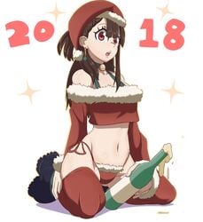 2018 akko_kagari atsuko_kagari bottle kagari_atsuko little_witch_academia new_year santa_hat thighhighs thong zeromomentai