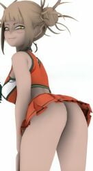 3d 3d_model beige_hair big_breasts blush_lines cheerleader_outfit himiko_toga light-skinned_female light_skin low_poly messy_hair my_hero_academia orange_clothing orange_outfit orange_skirt skirt solo tagme twin_buns u.a._cheerleader_outfit white_background