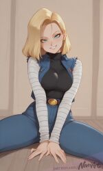 artist:nevriart dragon_ball android_18 1girl solo breasts large_breasts nipples areolae ass pussy nude completely_nude uncensored nsfw hentai blush curvy thick_thighs wide_hips thighs navel long_hair looking_at_viewer smile seductive open_mouth full_body high_resolution highly_detailed simple_background rule34 ai_generated patreon