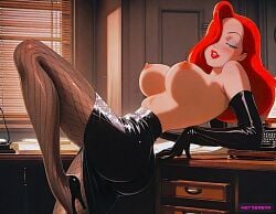 ai_generated big_breasts erect_nipples firm_breasts gloves jessica_rabbit latex_dress latex_gloves no_bra pantyhose ready_for_sex thighs
