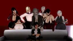 1boy 7girls ara_ara big_breasts cat_ears cinder_fall female glynda_goodwitch honey_select kali_belladonna kirinonsfw male meme milestone_celebration milf mother oscar_pine piper_perri_surrounded raven_branwen red_background rwby salem_(rwby) sofa tagme text willow_schnee winter_schnee