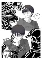 black_and_white black_hair blush hikaru_ga_shinda_natsu hikaru_indou monster tentacle the_summer_hikaru_died yaoi yoshiki_tsujinaka