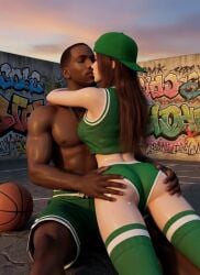 1boy1girl 1girl1boy 3d ai_art ai_generated arms_around_neck arms_around_partner asian_female ass ass_grab backwards_baseball_cap backwards_cap backwards_hat basketball basketball_(ball) basketball_court basketball_jersey basketball_shorts black_male booty booty_shorts cap carl_johnson choker couple couple_(romantic) crossover dark-skinned_male dat_ass dead_or_alive eastern_and_western_character evening gangster ghetto gold_jewelry grabbing_ass graffiti graffiti_on_wall grand_theft_auto grand_theft_auto:_san_andreas hands_on_ass hat holding_ass holding_basketball hug hugging hugging_partner interracial jewelry kasumi_(doa) kiss kissing koei_tecmo kunoichi leaning leaning_forward light-skinned_female long_hair los_santos mounting muscles muscular_male ninja ninja_gaiden on_floor on_lap rockstar_games sitting_on_floor sitting_up six_pack socks straddling straddling_lap sunset sweat sweaty sweaty_ass sweaty_body team_ninja wet wet_ass wet_body wowzerspowzers