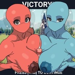 1boy 2girls bald bare_shoulders big_breasts black_eyes blue_body blue_skin blush boobjob breasts collarbone cum cumming cumshot ejaculation english_text erect_nipples erect_penis erection faceless female femsub gameplay_mechanics ghostec huge_breasts huge_nipples humanoid hypnosis hypnotic_eyes in-game_background large_breasts large_nipples light-skinned_male light_skin looking_at_viewer male male/female mind_control multiple_girls multiple_subs nipples nude paizuri penis penis_between_breasts pov pov_eye_contact pov_male red_body red_skin signature text titjob topless totally_accurate_battle_simulator trio