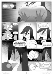 2026 accident anthro avian berdly big_breasts bird bluebird bottomwear breast_grab breasts clothed clothing comic confusion deltarune dialogue duo english_text eyewear feathers female glasses greyscale hair hand_on_breast hi_res jacket long_hair male male/female monochrome oscine pants passerine pushing pushing_away scalie scared shaded shirt speech_bubble susie_(deltarune) t-shirt tail tail_feathers text thought_bubble threatening threatening_violence thrush_(bird) topwear undertale_(series) url wtperv