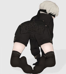 black_legwear feet male_focus male_only nier:_automata put2littlemore socks white_hair yorha_9s