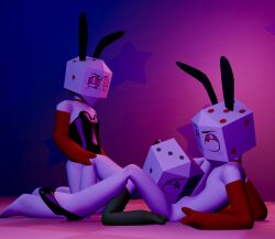 bunnysuit pippins_(deltarune) battat_(deltarune) threesome androgynous nwolc-ydneb 3d 3d_render 3d_model high_heels eating_pussy fucked_from_behind deltarune