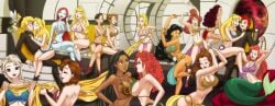 17girls 2boys aladdin_(1992_disney_film) alice_(disney) alice_in_wonderland alice_in_wonderland_(1951_film) alice_liddell anna_(frozen) ariel_(the_little_mermaid) arthur_(sword_in_the_stone) auburn_hair aurora_(sleeping_beauty) beauty_and_the_beast_(1991_film) belle_(beauty_and_the_beast) belly_dancer belly_dancer_outfit big_breasts black_hair blonde_hair brave brown_hair cleavage crossover curly_hair disney disney_princess elsa_(frozen) enslaved_royal fa_mulan fairy frozen_(film) harem harem_girl harem_outfit hercules_(disney) jane_porter jasmine_(aladdin) kissing large_breasts loincloth long_hair megara merida mermaid moana moana_waialiki mulan_(1998_film) multiple_girls native_american peter_pan_(disney) pixar pocahontas pocahontas_(character) princess princess_eilonwy rapunzel rapunzel_(tangled) rescue royalty sally_(the_nightmare_before_christmas) saved sisters slave slave_bikini slave_collar slave_girl slave_leia_(cosplay) slave_outfit sleeping_beauty_(1959_film) star_wars tangled tarzan_(1999_film) the_black_cauldron the_little_mermaid_(1989_film) the_nightmare_before_christmas the_sword_in_the_stone tinker_bell very_long_hair voluptuous wadevezecha