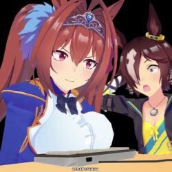 2girls 3d animal_ears animated annaberu big_breasts breast_typing breasts daiwa_scarlet_(umamusume) large_breasts shocked shocked_expression sound tagme typing_with_breasts umamusume video vodka_(umamusume)