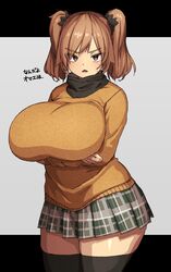 16.6_(artist) big_breasts breasts brown_hair bursting_breasts busty enormous_breasts huge_breasts maki_chan makino_momiji_(artist) massive_breasts skirt tagme thick_thighs top_heavy voluptuous xyv_1