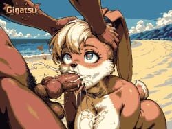 gigatsu ai_generated pixel_art pixel_animation gif twitching animated animation limited_palette ai_assisted aseprite_(artwork) canine_penis canine_genitalia cum cum_inside cum_in_mouth furry furry_only bunny_girl bunny_ears blowjob sucking_penis drinking_cum heart_eyes outdoors beach