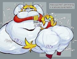 cave_story curly_brace robot_girl robot big_ass big_belly belly ass hyper hyper_ass hyper_belly meatoids speech_bubble 1girls female 1girl huge_ass huge_belly belly_button belly_expansion expansion obese obese_female sweat blush blushing sweaty