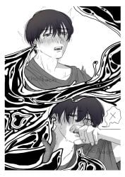 black_and_white black_hair blush hikaru_ga_shinda_natsu hikaru_indou monster tentacle the_summer_hikaru_died yaoi yoshiki_tsujinaka