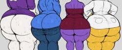 monster monster_girl female female_only big_ass big_butt big_thighs large_ass larger_female large_thighs large_butt alphys muffet srimbievil58 ai_generated toriel undyne 4girls fur furry white_fur spider fish goat anthro dinosaur dress gray_background video_games undertale undertale_(series)