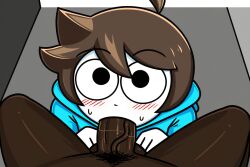 ai_generated androgynous aradir ass bed bedroom big_ass black_eyes blonde_hair blowjob brown_hair chilean dark-skinned_male femboy gay hispanic hispanic_male human human_male ikntlive interracial looking_at_viewer male male_only pale_skin pov yaoi youtube youtube_hispanic youtuber