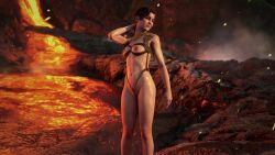 1girls 3d accurate_art_style aloy alternate_hair_color arm_behind_head bare_breasts bare_nipples bare_pussy beta_(horizon_forbidden_west) bondage breasts brunette brunette_female eyeliner eyeshadow female female_only game_screenshot ginger_hair green_eyes horizon_forbidden_west horizon_zero_dawn lava lipstick looking_at_viewer medium_breasts nude_female nude_mod official_style orange_hair outdoors outside pussy short_hair skinny small_breasts smiling smiling_at_viewer standing toned toned_female tribal_clothing trimmed_pubic_hair volcano