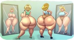 2girls areolae ass ass_bigger_than_head ass_bigger_than_torso big_ass big_breasts blonde_hair bottomless bottomless_female breasts breasts_out bubble_butt busty clothing ear_piercing earrings fat_ass female female_only gluteal_fold heels huge_ass huge_breasts large_ass large_breasts leni_loud lipstick lori_loud makeup massive_ass milf mirror mirror_reflection n-kosi n-kosi_(coloring) nipples no_bra no_panties piercing png pussy red_lipstick reflection shirt shoes shorts sisters small_clothes the_loud_house thick_ass thick_thighs thunder_thighs wide_hips