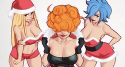 2021 3girls big_breasts blonde blue_hair breasts cartoon_network christmas christmas_clothing christmas_outfit cleavage ed_edd_n_eddy female female_focus female_only jakuson_z kanker_sisters large_breasts lee_kanker long_hair marie_kanker may_kanker orange_hair punk santa_hat short_hair sisters thighs tomboy