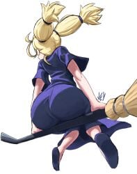 1girls ass ass_focus ass_in_dress back back_view big_ass black_dress blonde_hair broom broom_riding broomstick bubble_butt clothing dat_ass dress female female_only footwear hair huge_ass jujutsu_kaisen nishimiya_momo shortstack solo solo_female thighs twintails vey939 white_background