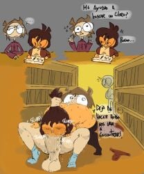 ... 1boy 1girls balls big_penis boss_(thelittlenerdys) brown_hair clothing cock dibu_(dibujobienraro) dibujobienraro glasses holding_hair huge_cock huge_penis library long_sleeves onomatopoeia partially_clothed penis public_sex saliva sex spanish_text stockings testicles text turtleneck twitter_user_oc twitter_user_sona veiny_penis