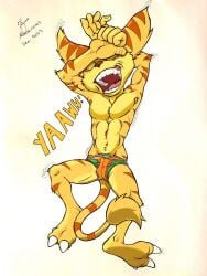 rickanovas ratchet_and_clank ratchet_(ratchet_and_clank) video_games underwear 1boy solo 2023 dated traditional_media male male_only abs