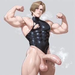 1boy ai_generated big_balls flexing foreskin leon_scott_kennedy low_hanging_balls male_only muscular_male precum_drip resident_evil solo steamy_penis sweat uncut veiny_penis waifucucked