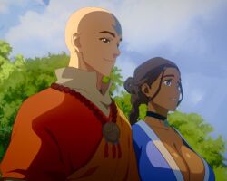1girls aang accurate_art_style alternate_breast_size artist_request avatar_the_last_airbender big_breasts blue_eyes breasts brown_hair busty choker cleavage clothed clothed_female clothes clothing collar color colored dark-skinned_female dark_skin detailed_background female female_focus fully_clothed hair hair_loopies huge_breasts katara large_breasts long_hair looking_at_viewer medium_hair mouth_open necklace nickelodeon nipple_bulge nipples open_mouth outdoors outside ponytail screencap screenshot screenshot_edit standing top_heavy tribal_necklace