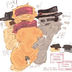 1girls 2boys bluboiiii boobs bottomless breasts breasts_out chance_(forsaken) colored_sketch cum dick elliot_(forsaken) elliot_(work_at_a_pizza_place) fedora female fingering_ass forsaken_(roblox) fucked_from_behind genderswap grey_body hat headphones lactation mafioso_(forsaken) milking_breasts moaning naked nipples nude orgasm pussy request roblox roblox_game robloxian rule_63 self_upload shirt_up sketch stomach strawpage strawpage_request sunglasses thick_thighs thighs tits trio yellow_body