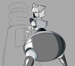 monobutt monobooty monoass ass big_ass ass_bigger_than_head butt big_butt butt_bigger_than_head looking_back cup 1girls black_leggings blank_expression bob_cut bow dorkzone female grey_body grey_dress receptionik robot_girl rosy_cheeks solo sonic_(series) wide_hips monohips