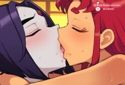 2girls ai_generated closed_eyes conjugal_slavery cuckold forced_kiss forced_yuri green_eyes incest large_breasts lordem netorare pale_skin purple_eyes purple_hair rachel_roth raven_(dc) red_hair short_hair starfire stockholm_syndrome trigon