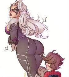 felicia_hardy black_cat_(marvel) marvel marvel_comics spider-man_(series) 2026 marvel_rivals black_cat_(marvel_rivals) voluptuous voluptuous_female seductive seductive_look superheroine mask masked masked_female eyemask domino_mask bodysuit skin_tight tight_clothing tight_clothes green_eyes light_skin light-skinned_female white_hair white_fur peter_parker spider-man spider-man_(marvel_rivals) white_background brown_hair glasses looking_back looking_at_partner tomphelippe seducing enticing alluring temptation tempting teasing teasing_partner ass big_ass huge_ass large_ass massive_ass thick_ass butt big_butt huge_butt large_butt massive_butt thick_butt purple_lipstick thick_lips curvy curvy_figure curvy_body curvaceous curvaceous_figure curvaceous_body curvy_hips curvaceous_hips curvaceous_female curvy_female breasts big_breasts thick_breasts light-skinned_male ass_cleavage ass_up 1girls 1boy 1girl1boy 1boy1girl female male couple couple_(romantic) couples romantic romantic_couple superhero superhero_couple couple_love love lovers