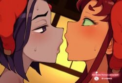 2girls ai_generated alien alien_and_demon alien_girl blush conjugal_slavery cuckold dc dc_comics dcau demon demon_and_alien demon_girl forced_kiss forced_yuri grabbing_another's_head green_eyes imminent_kiss incest large_breasts long_hair lordem naked naked_female netorare nude nude_female orange_body orange_skin pale_body pale_skin purple_eyes purple_hair rachel_roth raven_(dc) red_hair short_hair starfire stockholm_syndrome teen_titans trigon