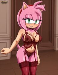 ai_generated amy_rose anthro bra female garter_belt garter_straps lingerie mobian mobian_(species) mobian_hedgehog mobius_unleashed nipple_bulge nipple_outline palcomix red_bra red_garter_belt red_garter_straps red_lingerie red_thighhighs sonic_(series) sonic_the_hedgehog_(series) sonic_unleashed thighhighs