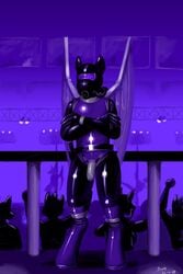 2020 absurd_res anthro boots clothing dated footwear gas_mask genitals group hi_res hoof_boots male mask penis purple_hoof_boots solo_focus standing suule unknown_species