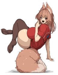 16.6_(artist) animal_ears ass balancing_on_tail big_breasts breasts brown_hair fox fox_girl makino_momiji_(artist) tagme tail thick_thighs xyv_1