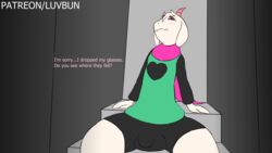 1boy 2d animated anthro anthro_male anthro_only balls bottomwear bovid caprine clothing deltarune eyeshadow furry furry_male furry_only genitals goat heart hi_res horn humanoid humanoid_male humanoid_only lil'bun looking_at_viewer makeup male male_only mammal mammal_humanoid pink_eyes pink_horn ralsei scarf shirt shorts solo solo_male spread_legs spreading text topwear undertale_(series) video_games