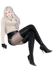 boots busty carmilla_(fate) fate/grand_order fate_(series) high_heel_boots high_heels komii leather_gloves milf pencil_skirt sweater thigh_boots thighhigh_boots