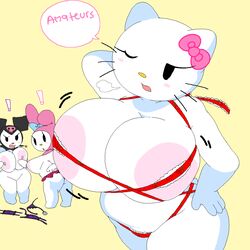 3girls anthro areola areolae ass big_areola big_boobs big_breasts big_nipples big_tits boobs bow breasts broken_bikini chubby dream-cassette erect_nipples erect_nipples_under_clothes exclamation_point female female_only hand_on_hip hello_kitty hello_kitty_(character) hello_kitty_(series) hoshime huff huge_areolae huge_breasts huge_nipples kitty_white kuromi mob_face my_melody nipple_bulge nipples one_arm_behind_head one_eye_closed onegai_my_melody pink_nipples sanrio shortstack swimsuit text text_bubble thong tits whiskers