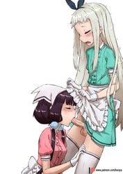 1boy 1girls blend_s blush closed_eyes clothing female female_on_femboy femboy femboy_on_female femboysub femdom haraya kanzaki_hideri legwear male malesub open_mouth oral sakuranomiya_maika straight topwear very_long_hair very_long_hair_male