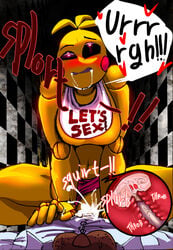 1boy 1girls animatronic blush chicken cum cumming english_text female_rapist femdom five_nights_at_freddy's five_nights_at_freddy's_2 lewdbuang marinblue rape robot toy_chica_(fnaf)