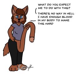 anthro breasts canid canine clothing flaccid futanari genitals hi_res humanoid_genitalia humanoid_penis hyper hyper_genitalia hyper_penis intersex lonnyk mammal penis solo