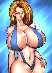 1girls bakunyuu bare_shoulders belly belly_button bikini blonde_eyebrows blonde_hair blue_background blue_bikini blue_eyes blue_eyes_(manga) blue_swimsuit blue_swimwear breasts bursting_breasts busty cecilia_misono cleavage collarbone curvaceous curvy curvy_body curvy_female curvy_figure curvy_hips enormous_breasts eye_contact facing_viewer feet_out_of_frame female female_focus female_only fingernails flirting flirting_with_viewer hair_behind_ear hand_on_hip hi_res high_resolution highres hourglass_figure huge_breasts impossible_swimsuit inner_sideboob lips lipstick long_hair looking_at_viewer makeup manga mascara massive_breasts mature mature_female milf naughty naughty_face naughty_smile ngtvisualstudio older_female out_of_frame plain_background red_lips red_lipstick revealing revealing_swimsuit seductive seductive_eyes seductive_look seductive_mouth seductive_smile sexually_suggestive shiny shiny_background shiny_body shiny_breasts shiny_eyes shiny_hair shiny_lips shiny_skin simple_background skimpy skimpy_bikini skimpy_clothes skin_tight slender_waist slim slim_waist sling_bikini slingshot_bikini slingshot_swimsuit smile smiling_at_viewer solo solo_female solo_focus swimsuit swimwear tight_bikini tight_clothing tight_fit tight_swimsuit top_heavy upper_body voluptuous waist wide_hips