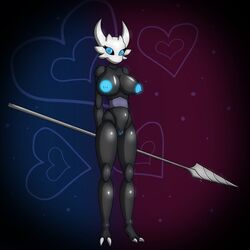 1girls anthro anthrofied black_body blue_nipples blue_pussy breasts clawed_toes fan_character female full_body hollow_knight insect insects mask no_artist_signature no_source nude pussy solo spear tagme vessel_(species)
