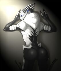 against_surface against_wall alien ass blue_eyes bodypaint face_paint male mass_effect neonyx nude presenting presenting_hindquarters solo standing thedax_(character) turian video_games