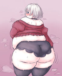 ass azusa_mifuyu back_view bbw belly big_ass big_belly chubby chubby_female female female_focus hips looking_back magia_record:_mahou_shoujo_madoka_magica_gaiden midriff orristerioso puella_magi_madoka_magica sweat sweating thick_thighs thighhighs thighs wide_hips