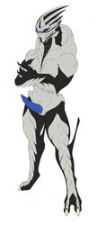 alien animal_genitalia blue_eyes blue_penis bodypaint crossed_arms erection face_paint genital_slit genitals hi_res male mass_effect neonyx nude penis slit solo standing thedax_(character) turian video_games