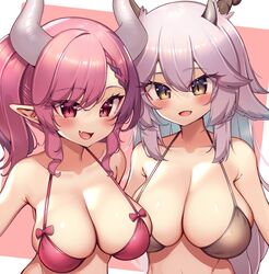 2girls big_breasts bikini bikini_top blush breasts busty cleavage female female_only ironmouse kaptivate veibae virtual_youtuber vshojo