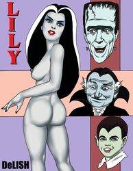 ass black_nails breasts eddie_munster eyeshadow female female_focus herman_munster lily_munster lipstick long_hair looking_back multicolored_hair nipples nude the_munsters toonytease white_skin